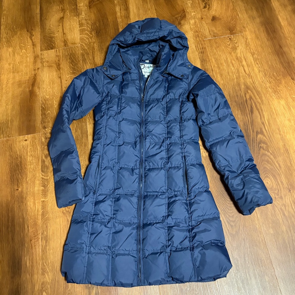 Schott Down Long Jacket Vintage Parka Navy Blue Excellent Condition XS